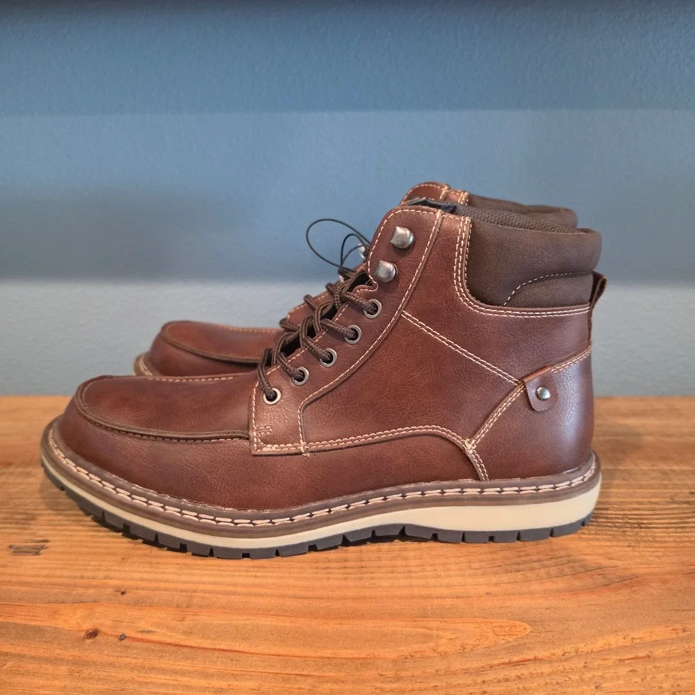 Magellan Outdoors Mens Boots Brown Moc Toe Lace Up Casual Work Ankle 10D